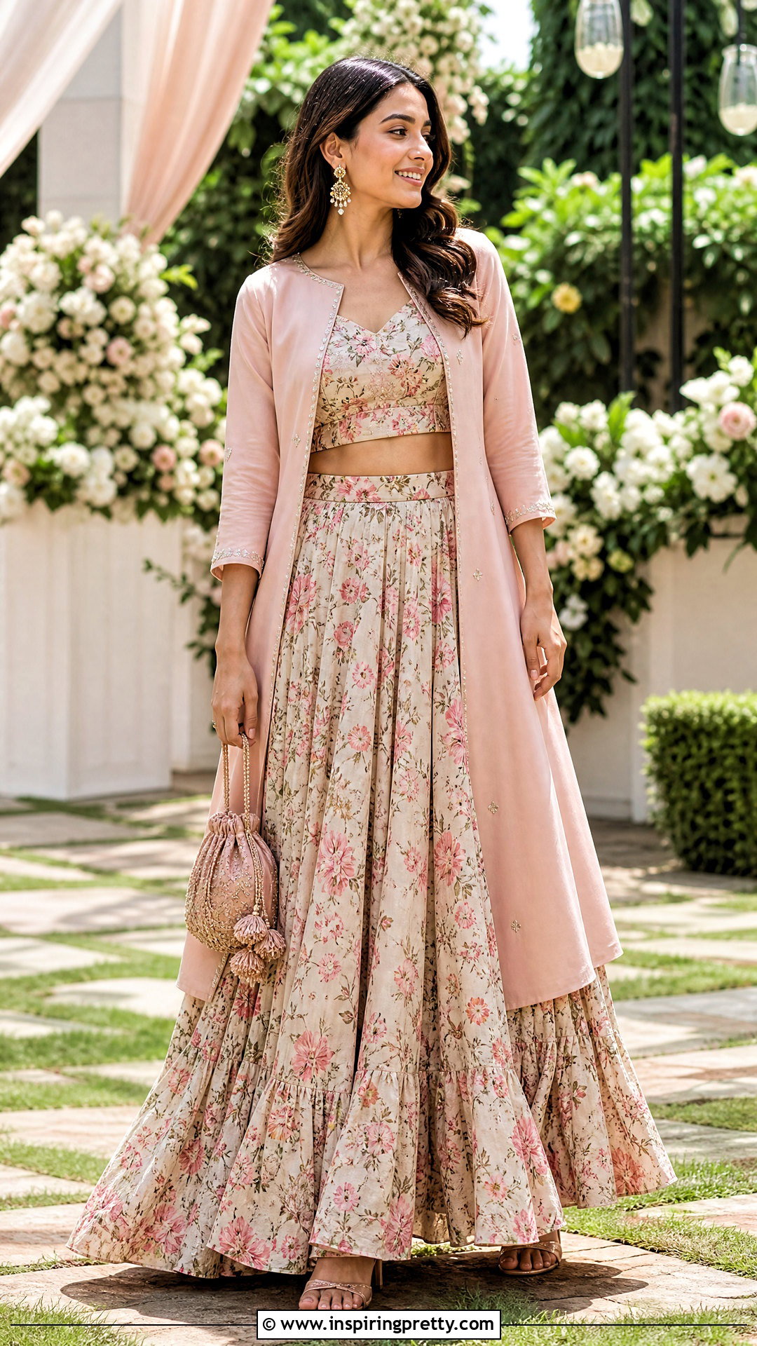Floral Crop Top Lehenga With Plain Jacket - 50 crop top lehenga with jacket outfit ideas
