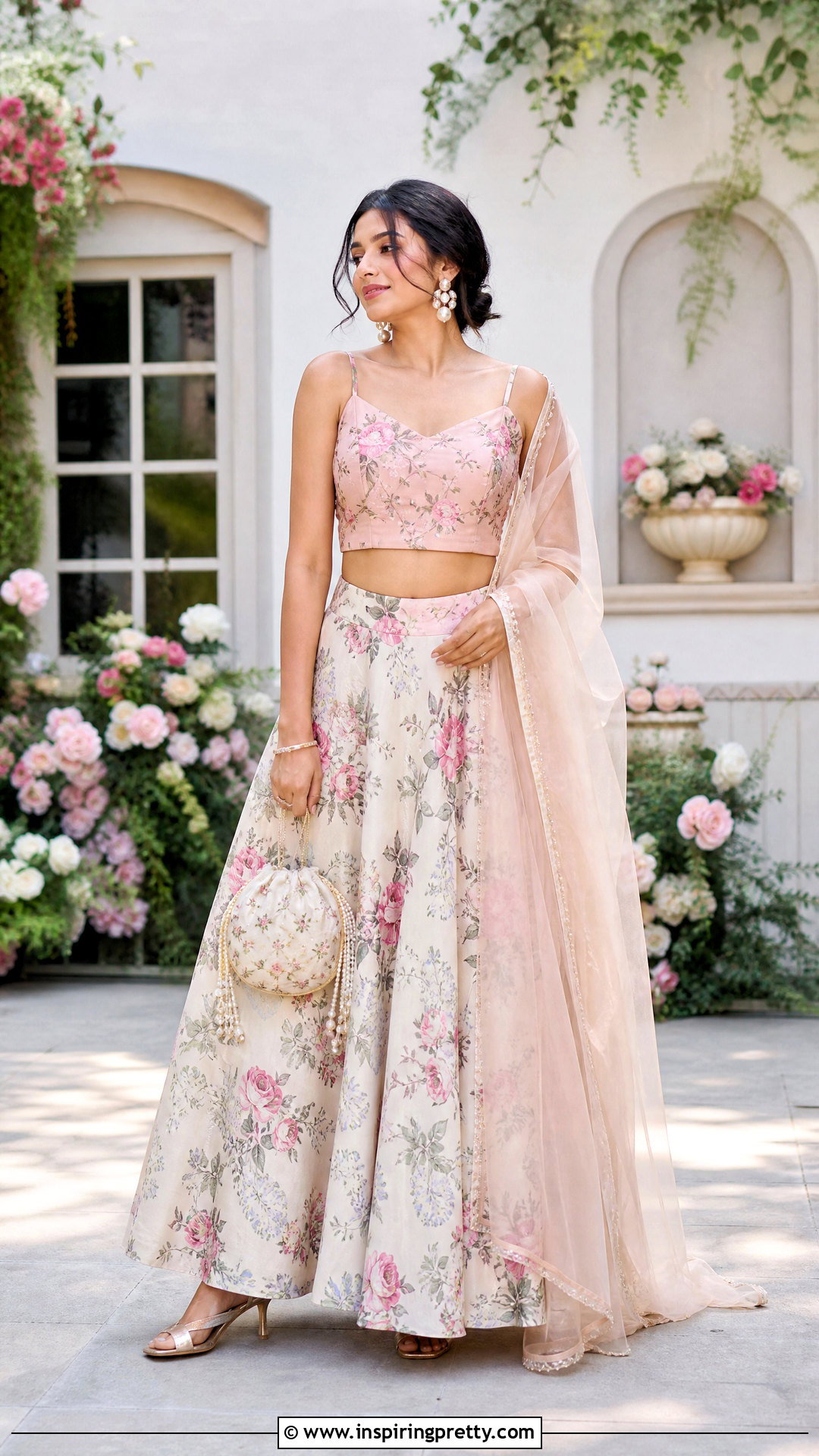 Floral Crop Top Lehenga - 50 crop top lehenga outfit ideas