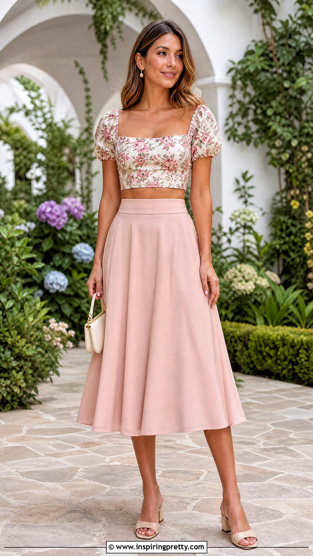 Floral Crop Top With A Line Skirt - 50 outfits crop tops