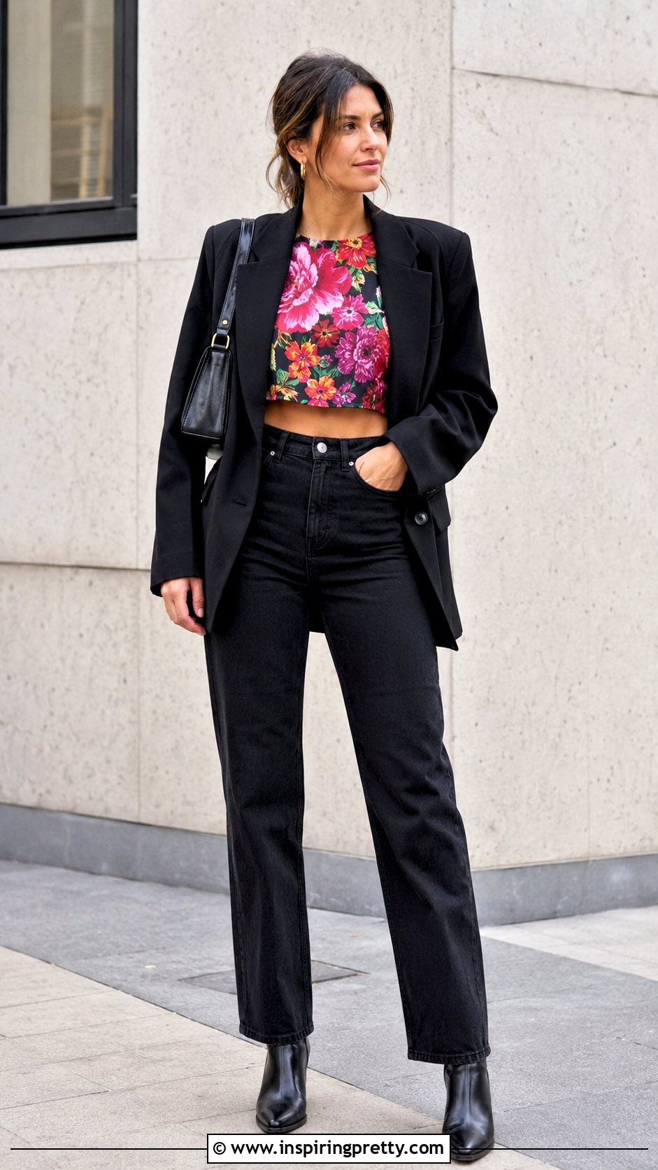 Floral Crop Top With Black Jeans - 25 Floral Crop Top Outfit Ideas