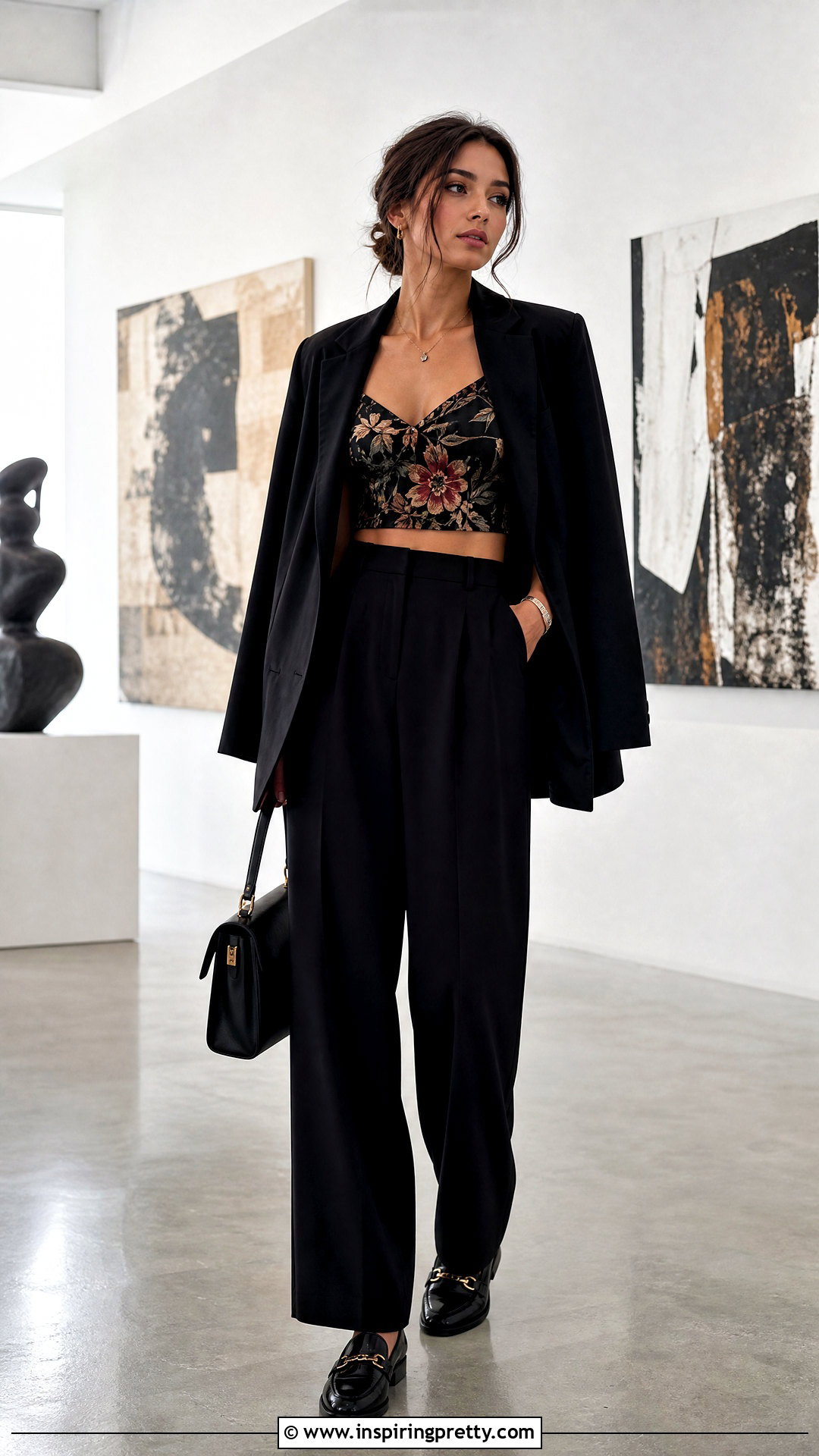 Floral Crop Top With Black Trousers - 20 Floral Crop Top Style ideas