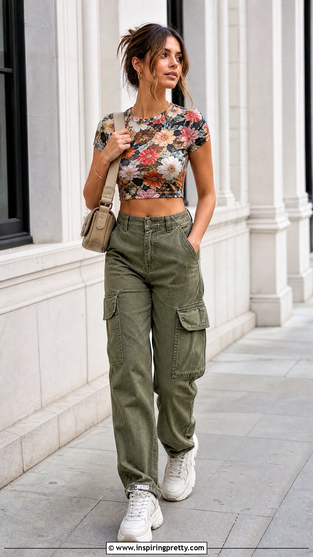 Floral Crop Top With Cargo Pants - 20 Floral Crop Top Style ideas