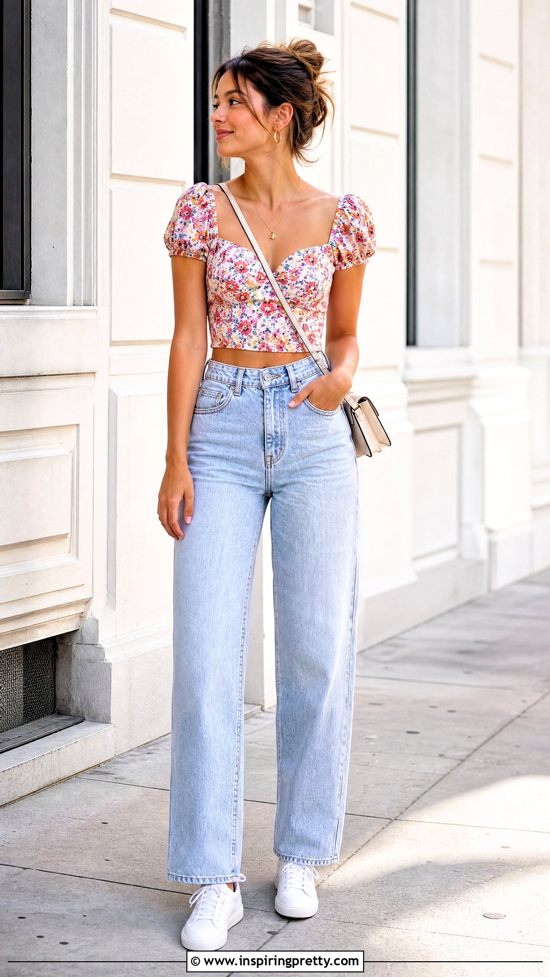 Floral Crop Top With High Waisted Jeans - 20 Floral Crop Top Style ideas