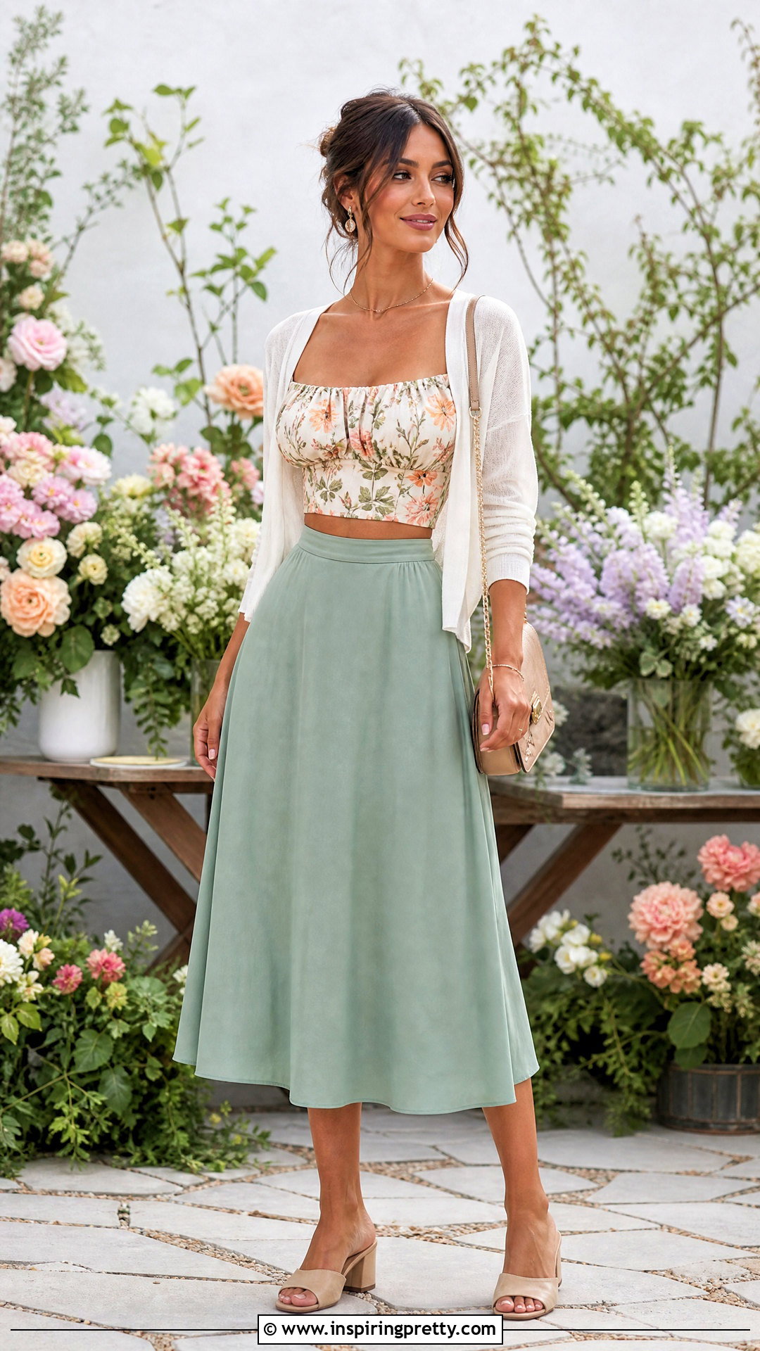 Floral Crop Top With Midi Skirt - 50 crop top designs