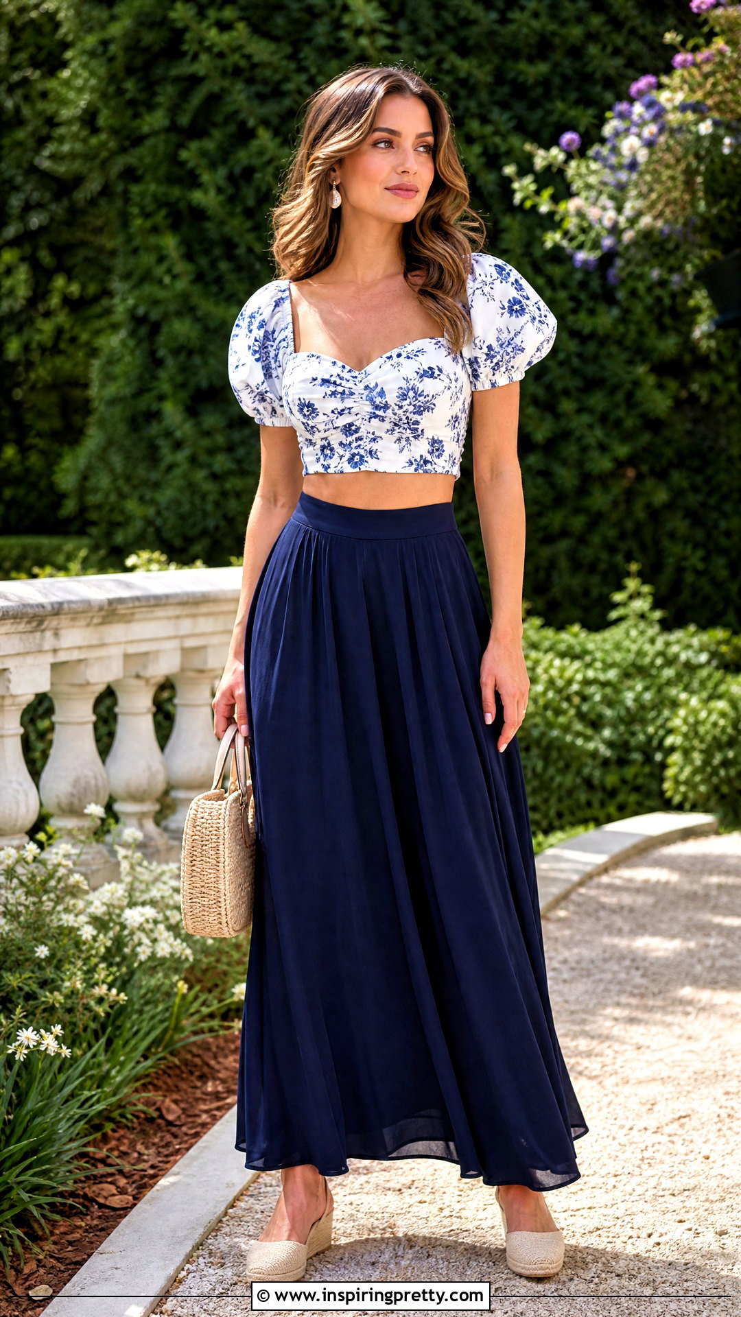 Floral Crop Top With Solid Long Skirt - 50 crop top with long skirt outfit ideas