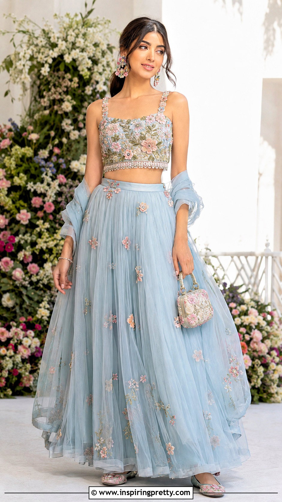 Floral Crop Top With Tulle Ghagra - 25 ghagra blouse designs crop tops outfit ideas