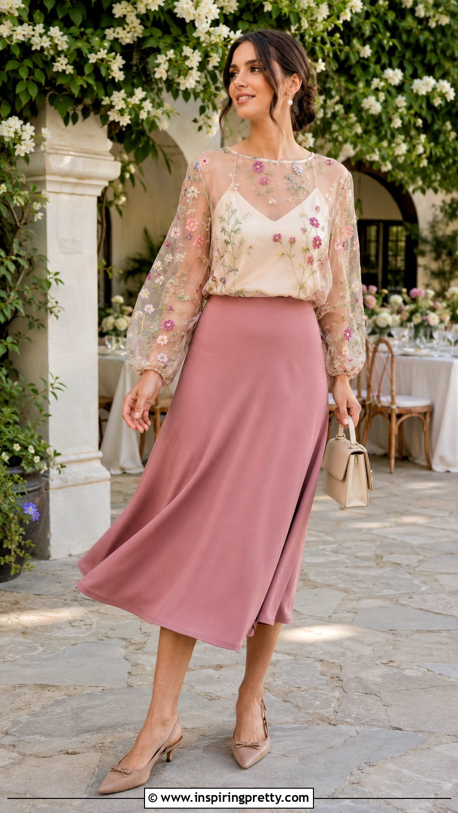 Floral Diaphanous Top With Midi Skirt - 20 Diaphanous Tops