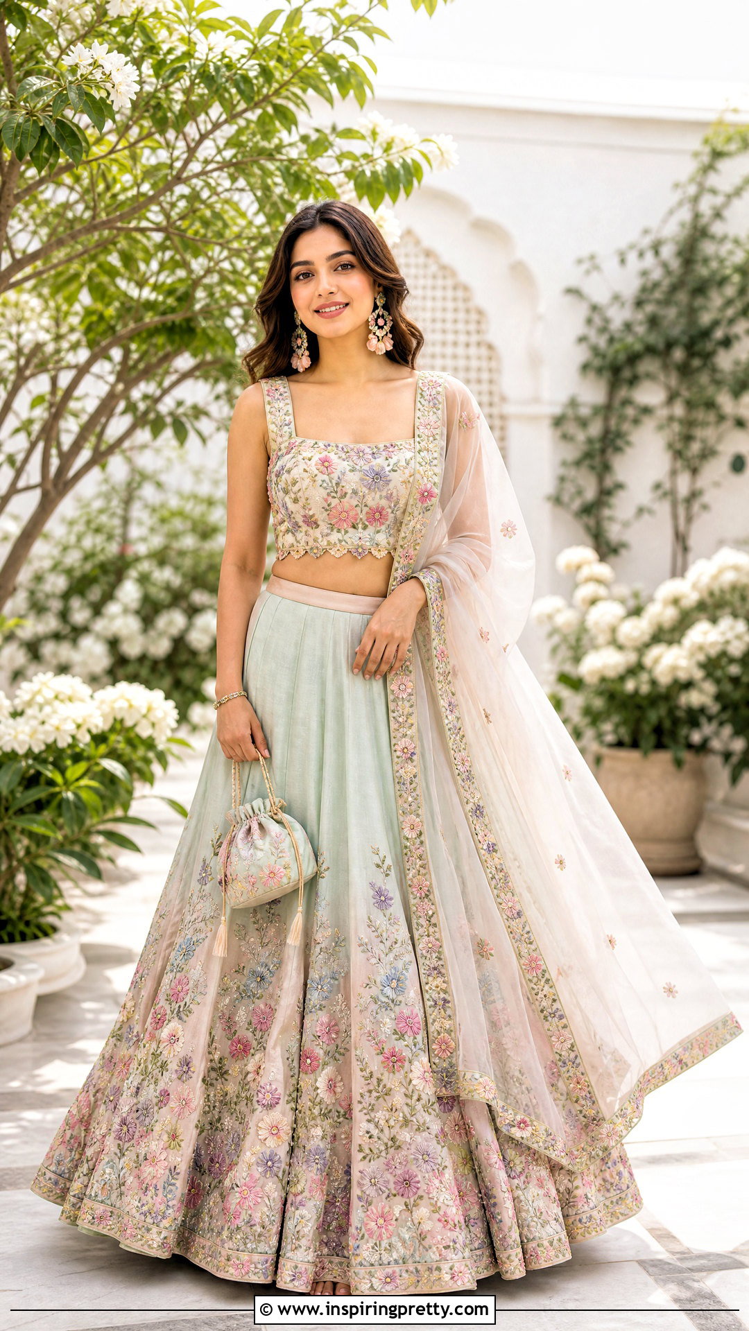 Floral Embroidered Lehenga Top - 50 lehenga top design ideas