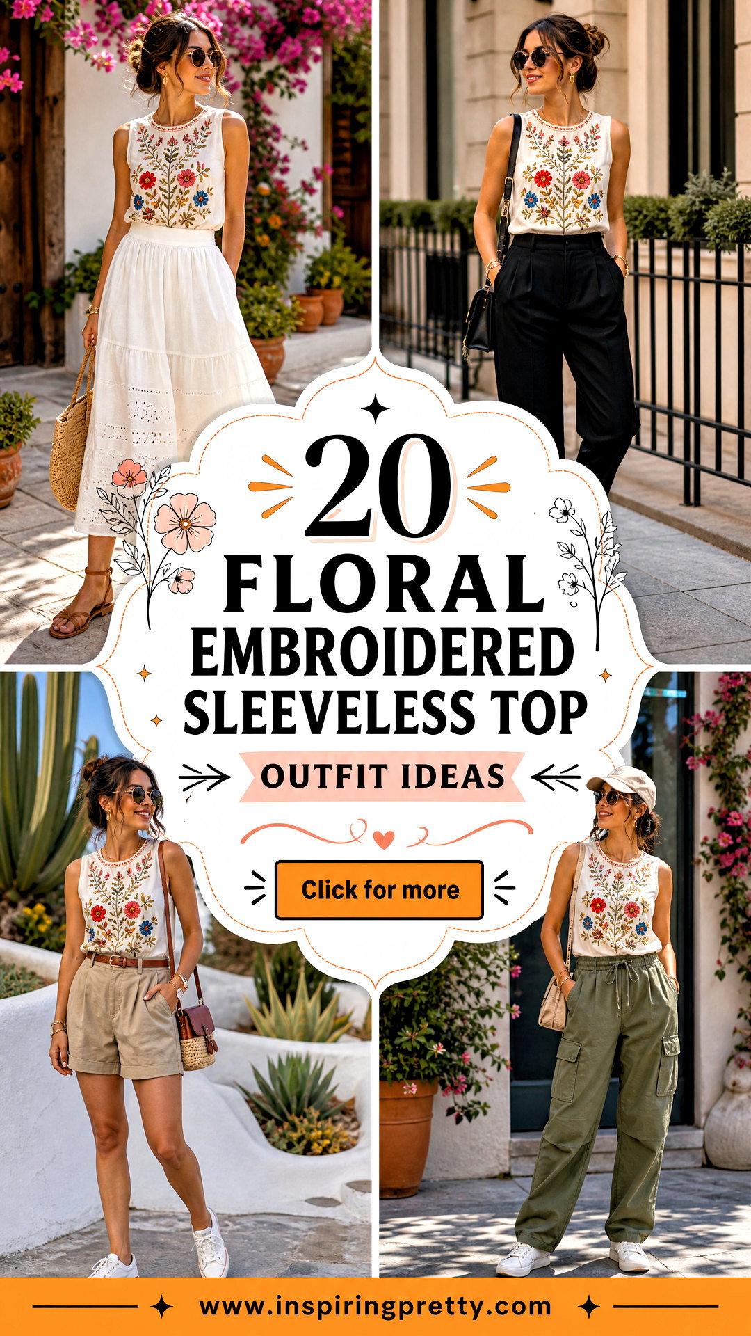 20 Floral Embroidered Sleeveless Top Outfit Ideas to Try - 20 Floral Embroidered Sleeveless Top Outfit Ideas to Try