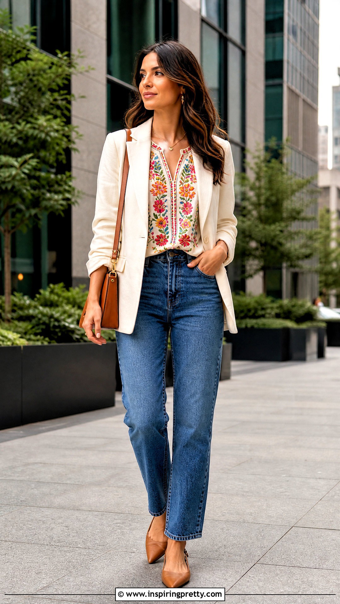 Floral Embroidered Sleeveless Top With A Blazer And Jeans - 20 floral embroidered sleeveless top outfit ideas