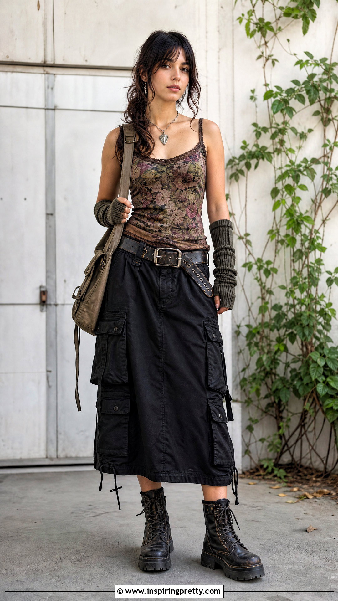 Floral Fairy Grunge Tank Top With Black Cargo Skirt - 25 Fairy Grunge Tank Top outfit ideas