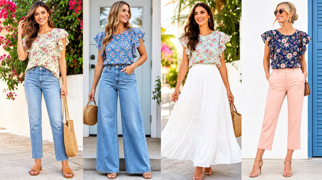 20 Floral Flutter Sleeve Top Outfit Ideas for Sunny Days