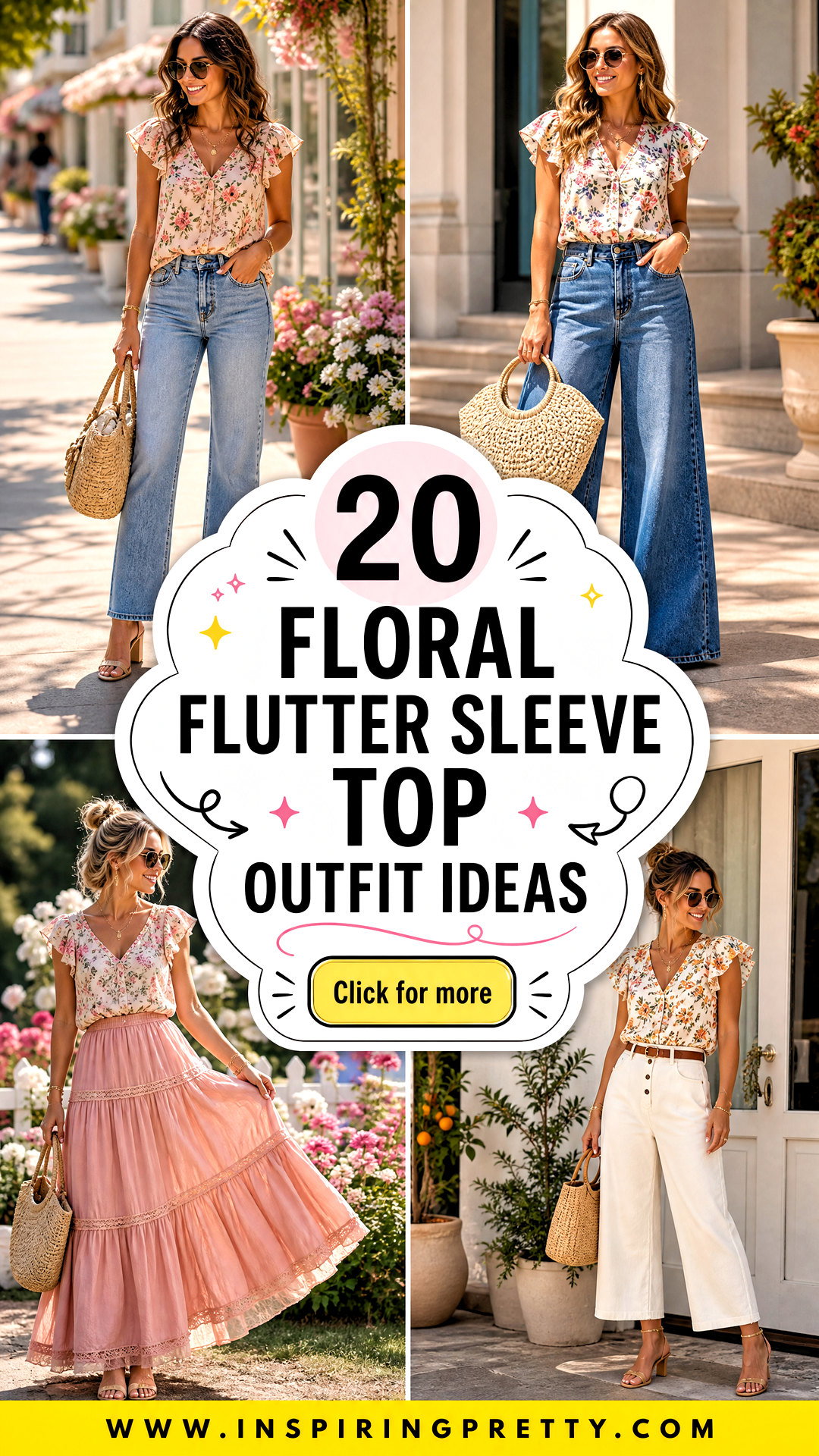 20 Floral Flutter Sleeve Top Outfit Ideas for Sunny Days - 20 Floral Flutter Sleeve Top Outfit Ideas for Sunny Days
