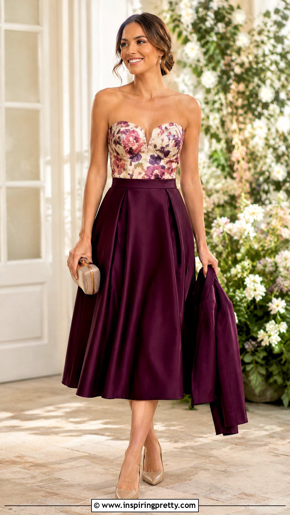 Floral Formal Bustier Top With Satin Skirt - 25 Formal Bustier Top outfit ideas