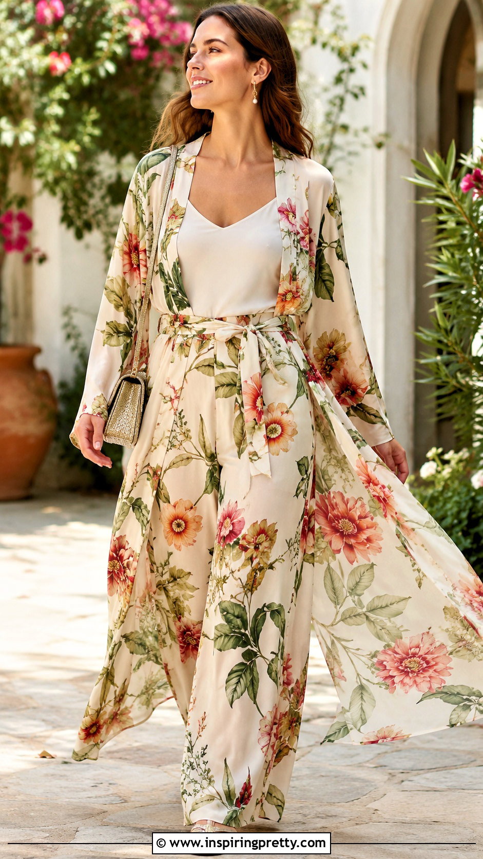 Floral Kimono Top And Pants Set - 50 Top Pants Sets