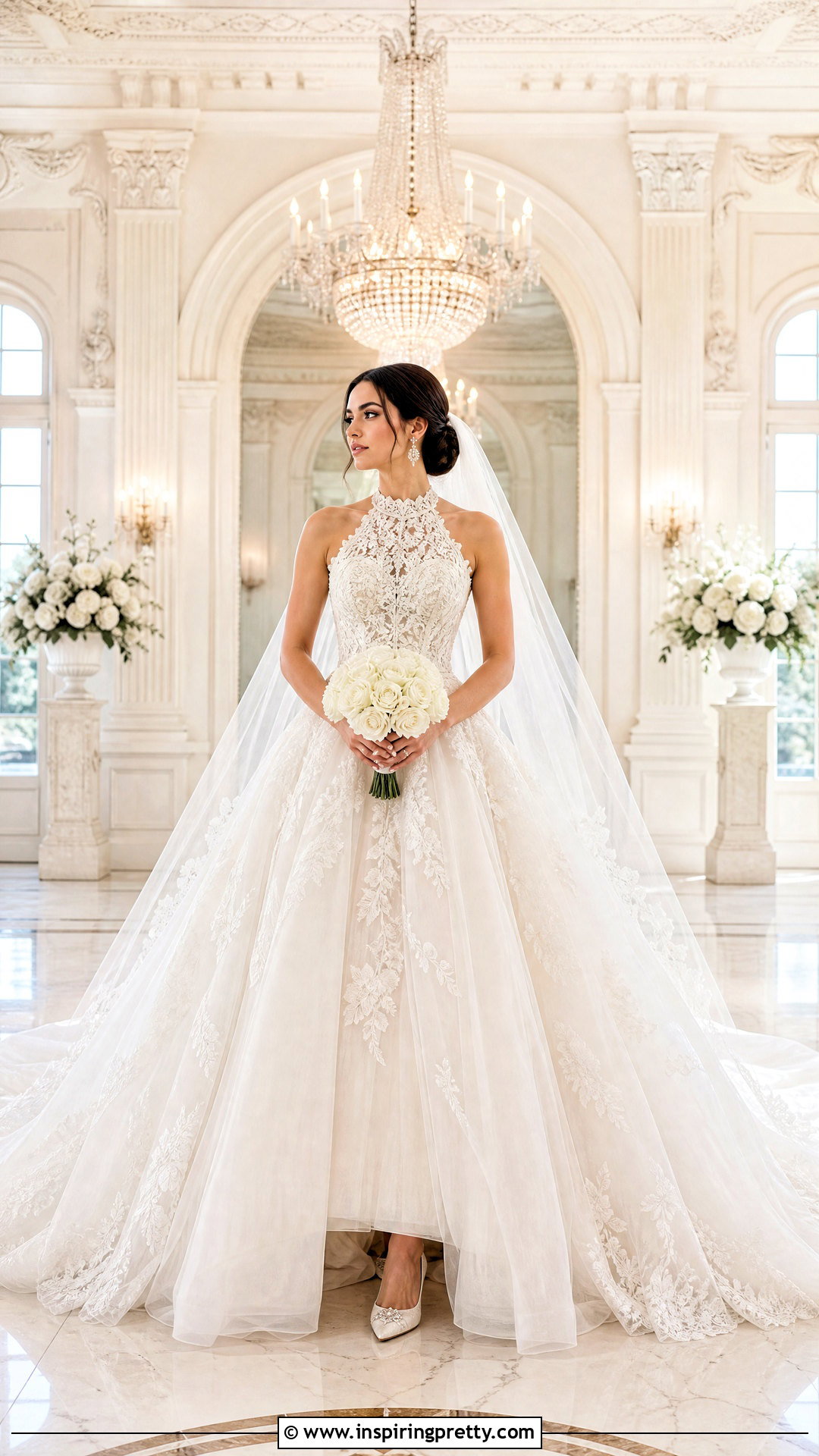Floral Lace Halter Ball Gown - 25 Lace Halter Top Wedding Dress outfit ideas