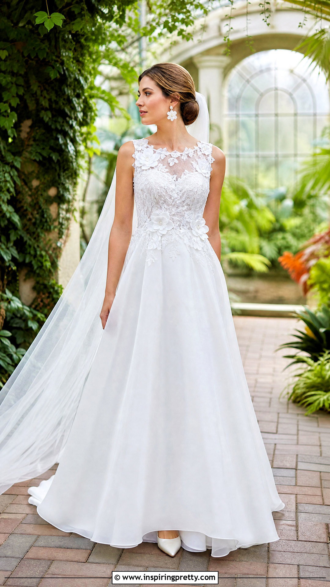 Floral Lace Top Organza Wedding Dress - 25 lace top flowy bottom wedding dress outfit ideas