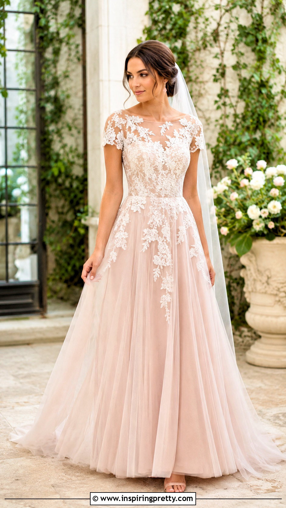 Floral Lace Top With Blush Wedding Skirt - 20 Bridal Lace Top Separate outfit ideas