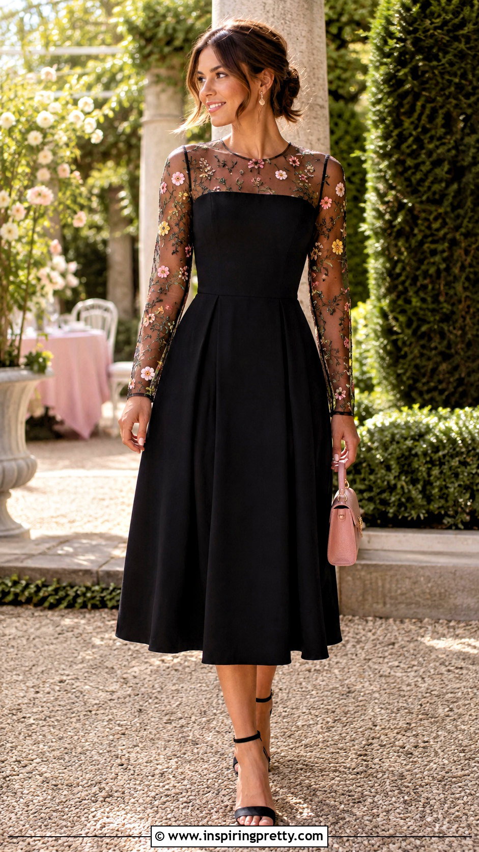 Floral Mesh Top With Black Strapless Midi Dress - 25 mesh top under strapless dress outfit ideas
