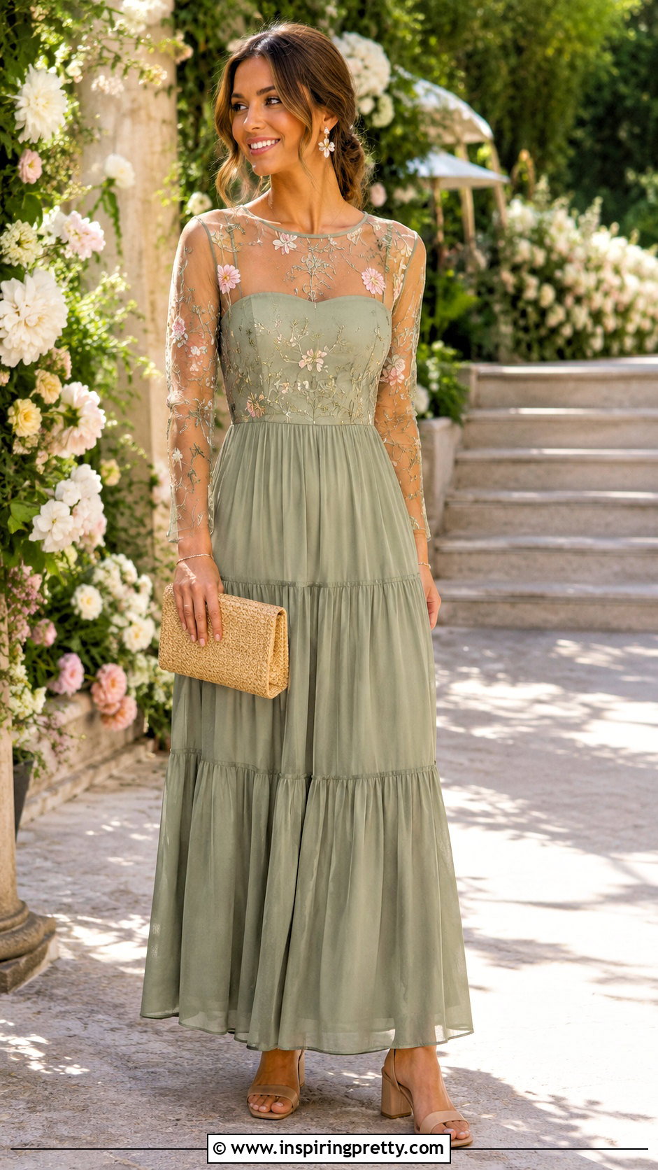 Floral Mesh Top With Strapless Tiered Maxi Dress - 25 mesh top under strapless dress outfit ideas