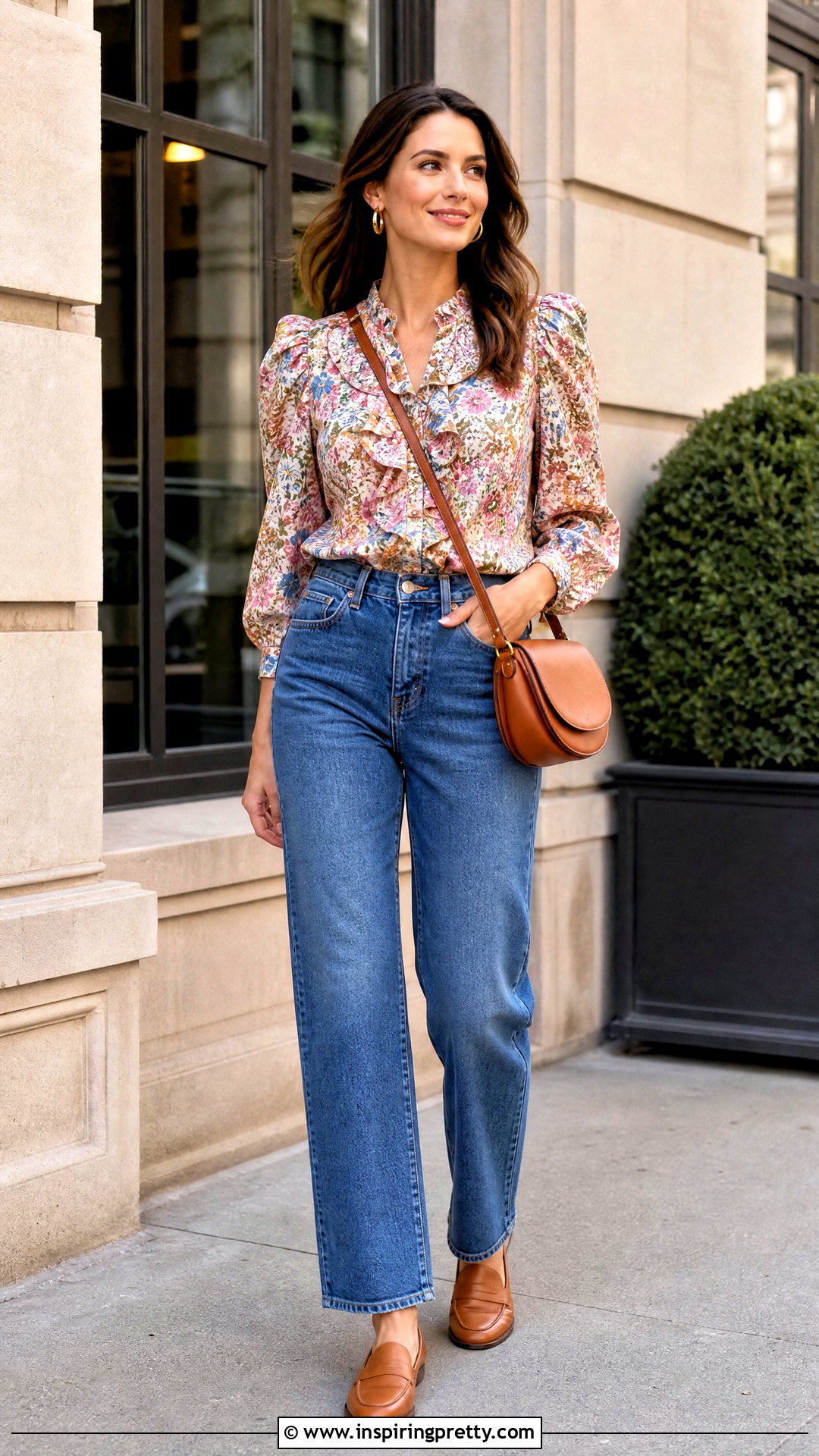 Floral Odille Top With Straight Leg Jeans - 20 odille top outfit ideas