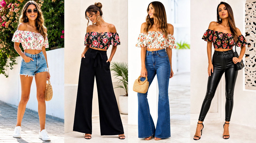 20 Floral Off-the-Shoulder Crop Top Outfit Ideas to Try