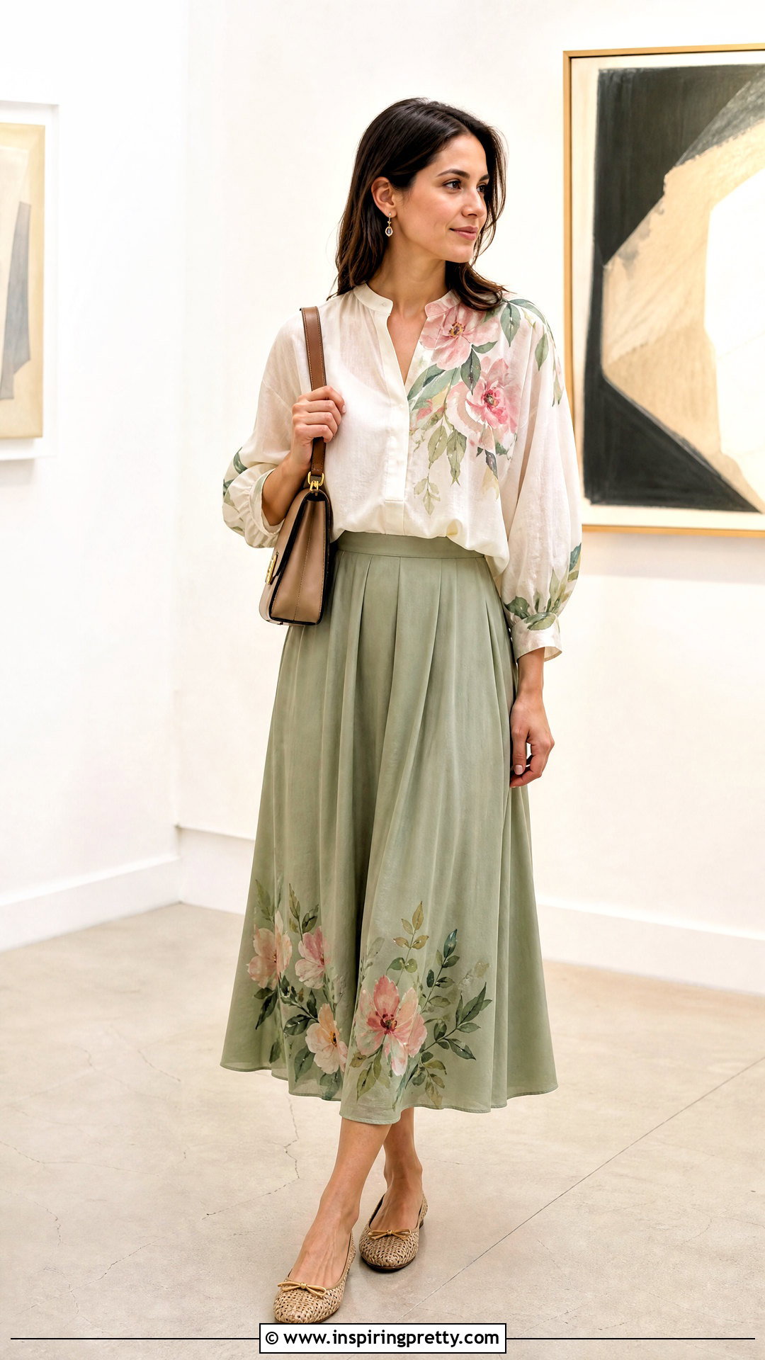 Floral Painted Blouse With Midi Skirt - 25 diy boho tops upcycled clothing ideas