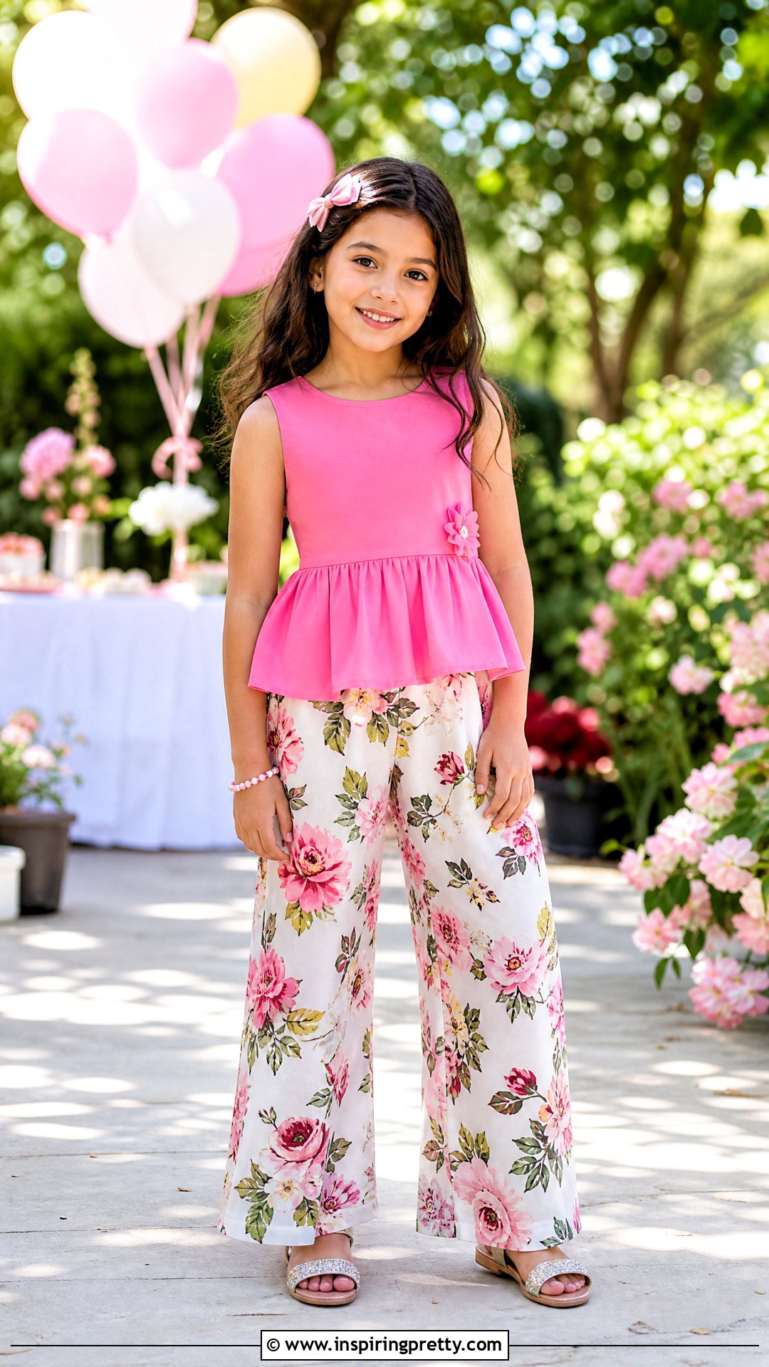Floral Palazzo With Solid Peplum Top - 50 kids plazo with tops