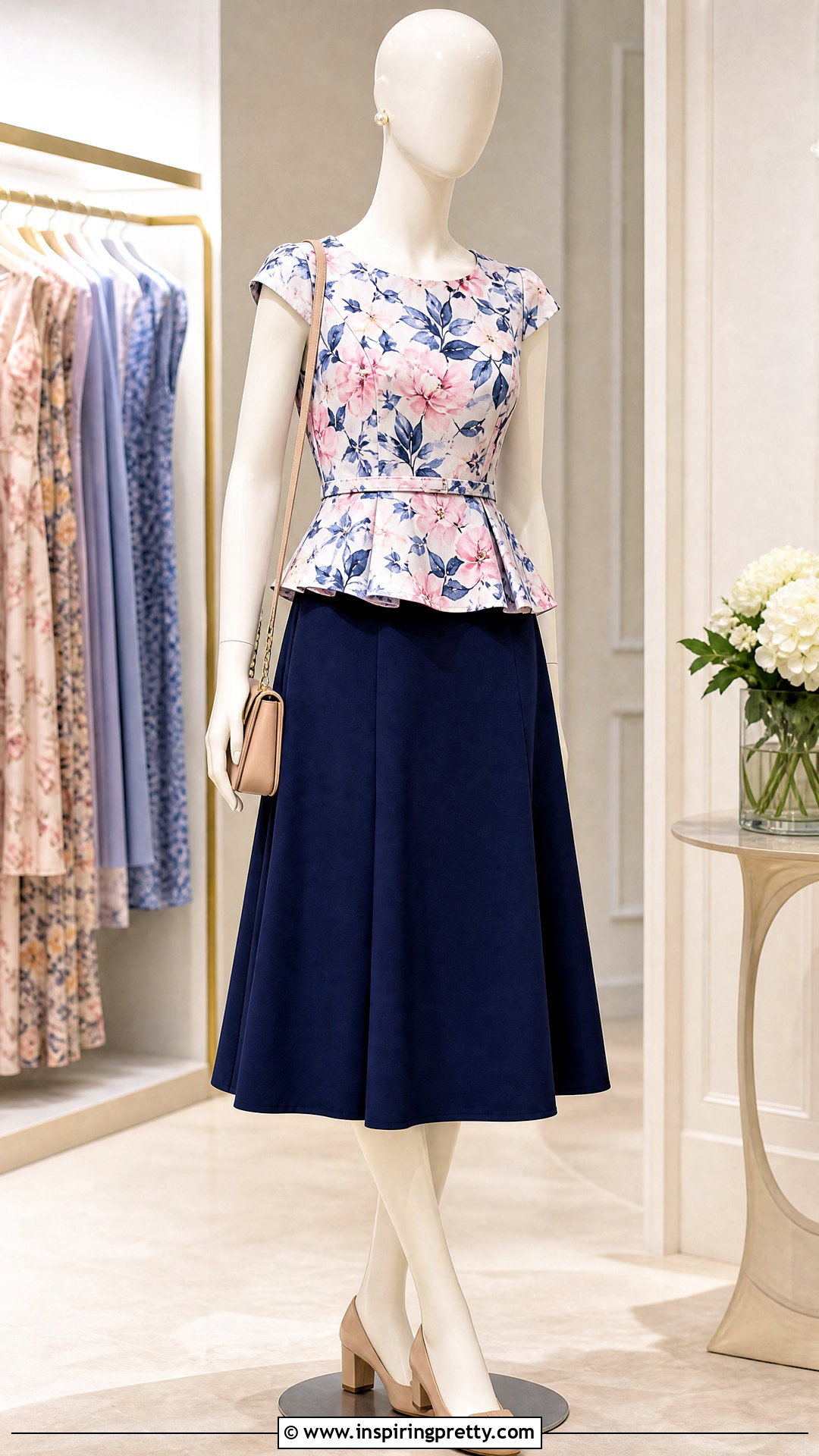 Floral Peplum Top With A Line Midi Skirt - 20 floral peplum top on mannequin ideas