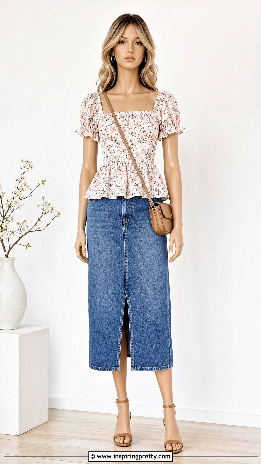 Floral Peplum Top With Denim Midi Skirt - 20 floral peplum top on mannequin ideas