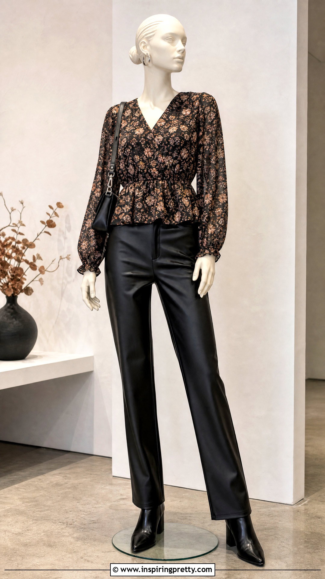 Floral Peplum Top With Faux Leather Pants - 20 floral peplum top on mannequin ideas
