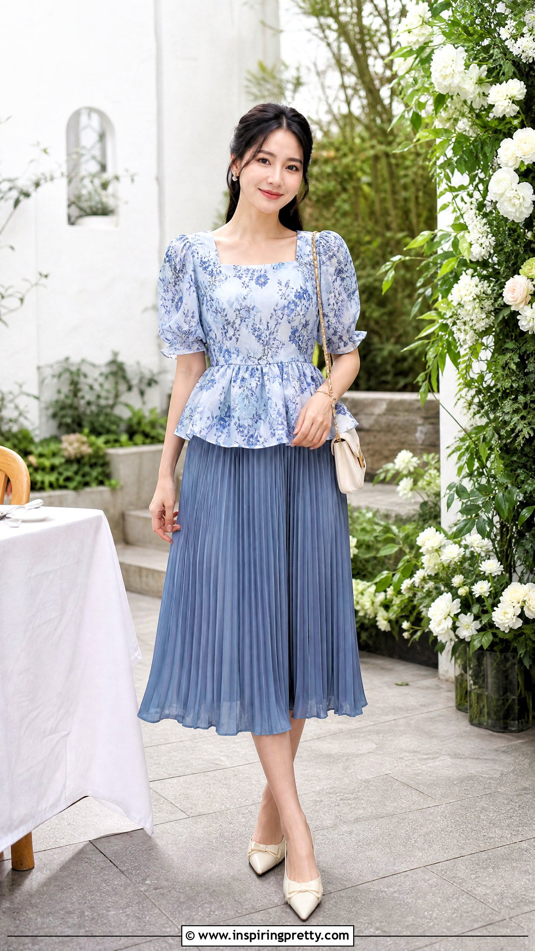 Floral Peplum Top With Pleated Midi Skirt - 20 floral peplum top on hanger outfit ideas