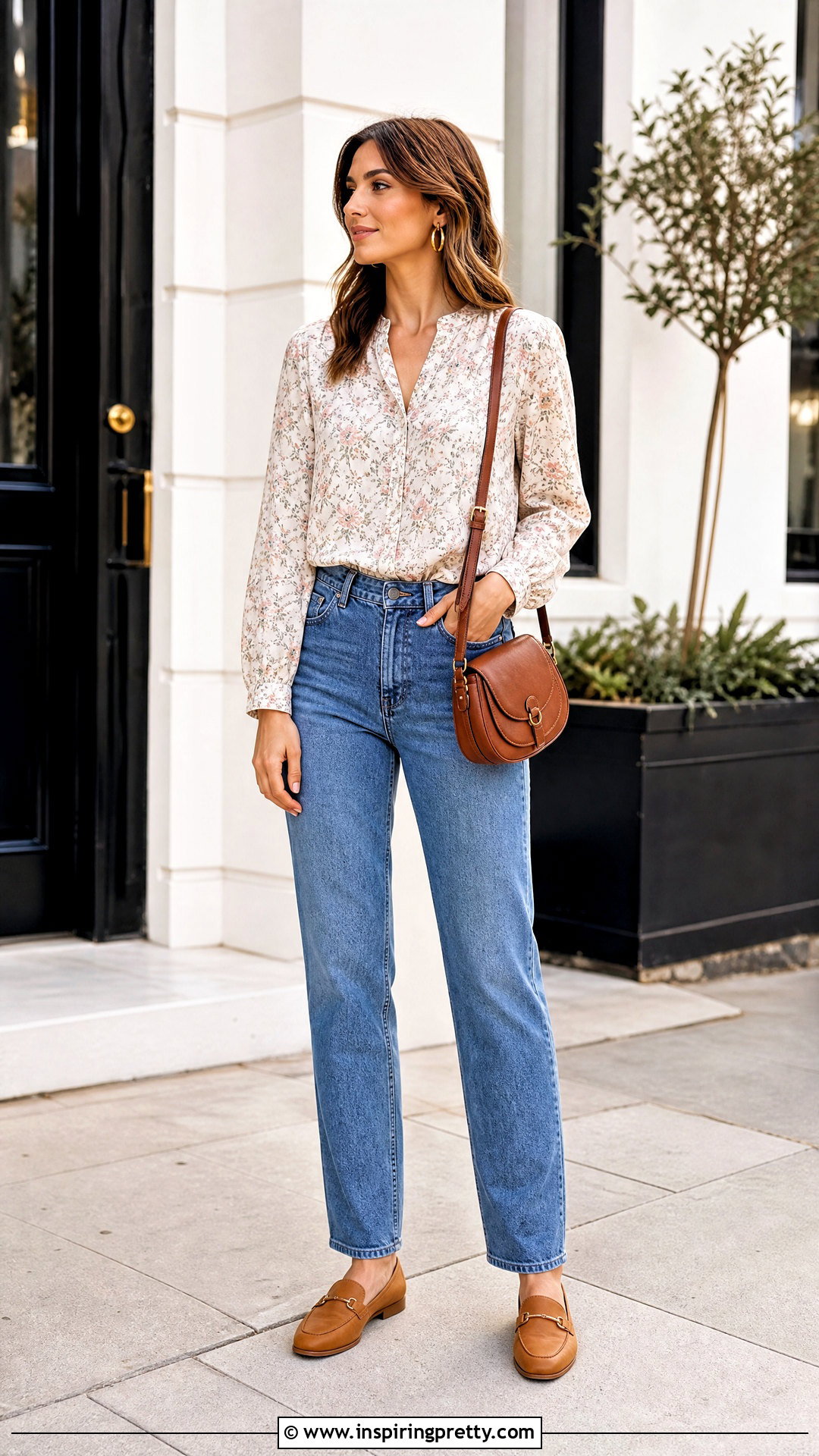 Floral Printed Top With Straight Leg Jeans - 50 printed tops for women