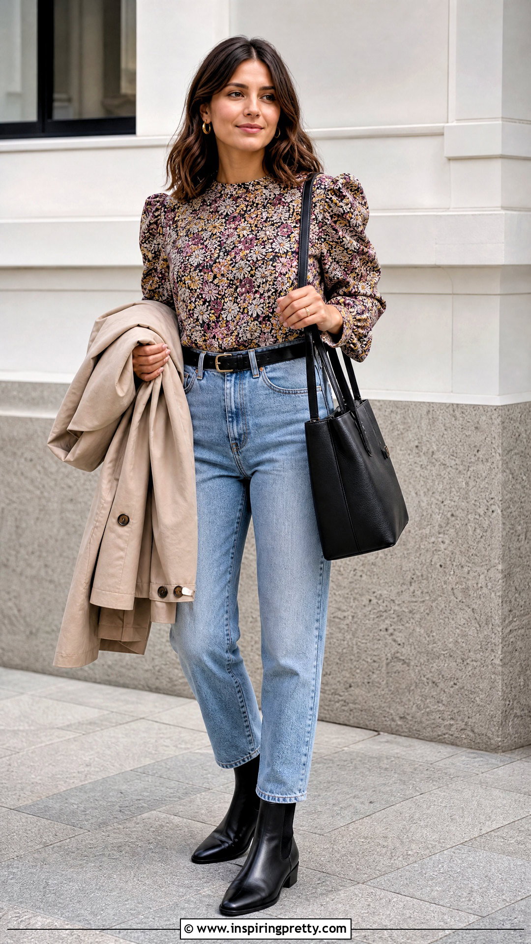 Floral Puff Sleeve Top With Mom Jeans And Chelsea Boots - 20 floral top with jeans and boots