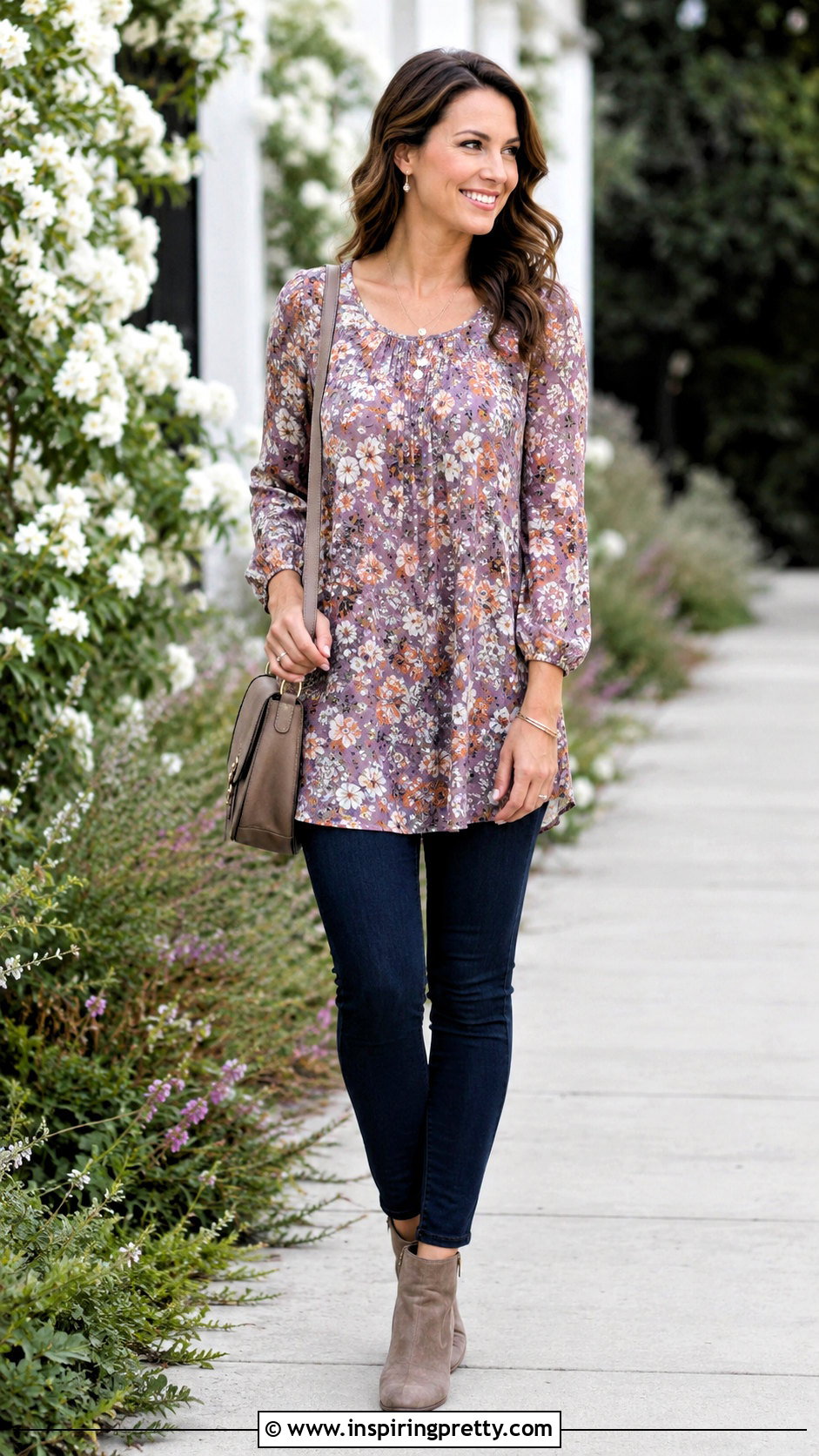 Floral SHEIN Tunic Top With Skinny Jeans - 20 Shein Tunic Tops outfit ideas