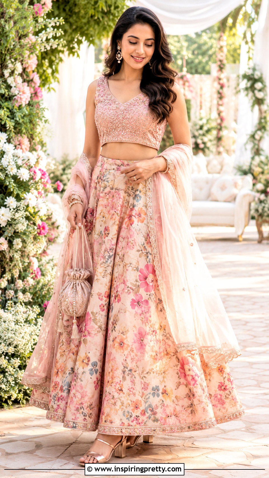 Floral Skirt And Crop Top For Indian Wedding - 20 skirt crop top outfit indian weddings