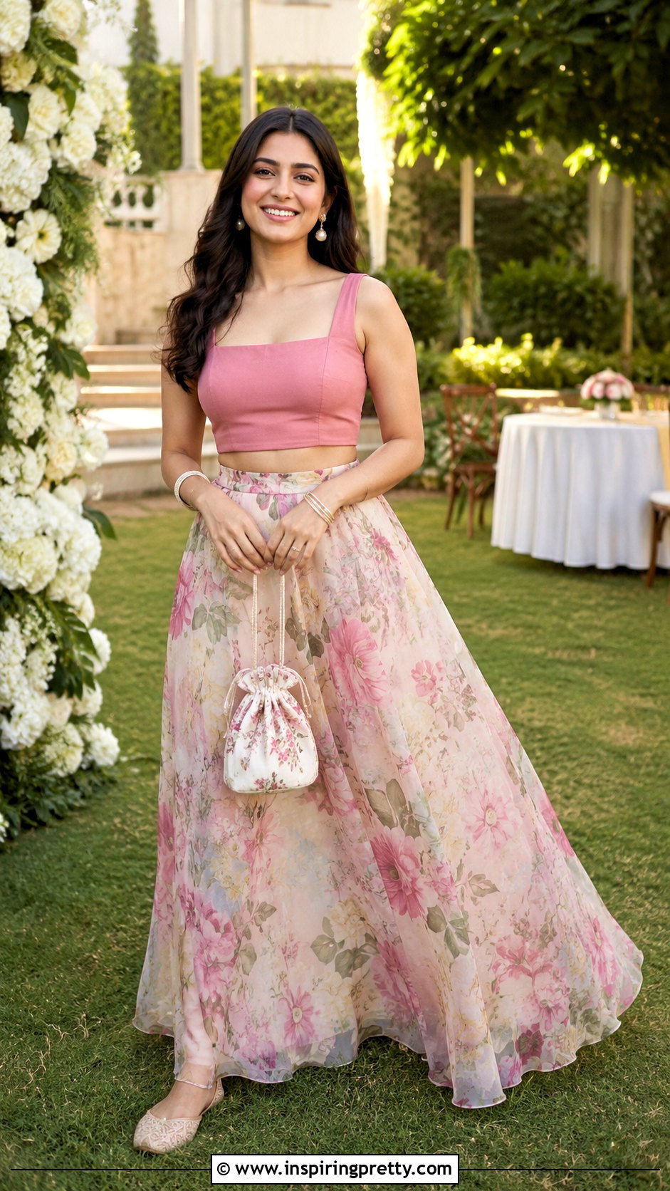 Floral Skirt And Plain Top Indian Outfit - 50 skirt and top indian outfits