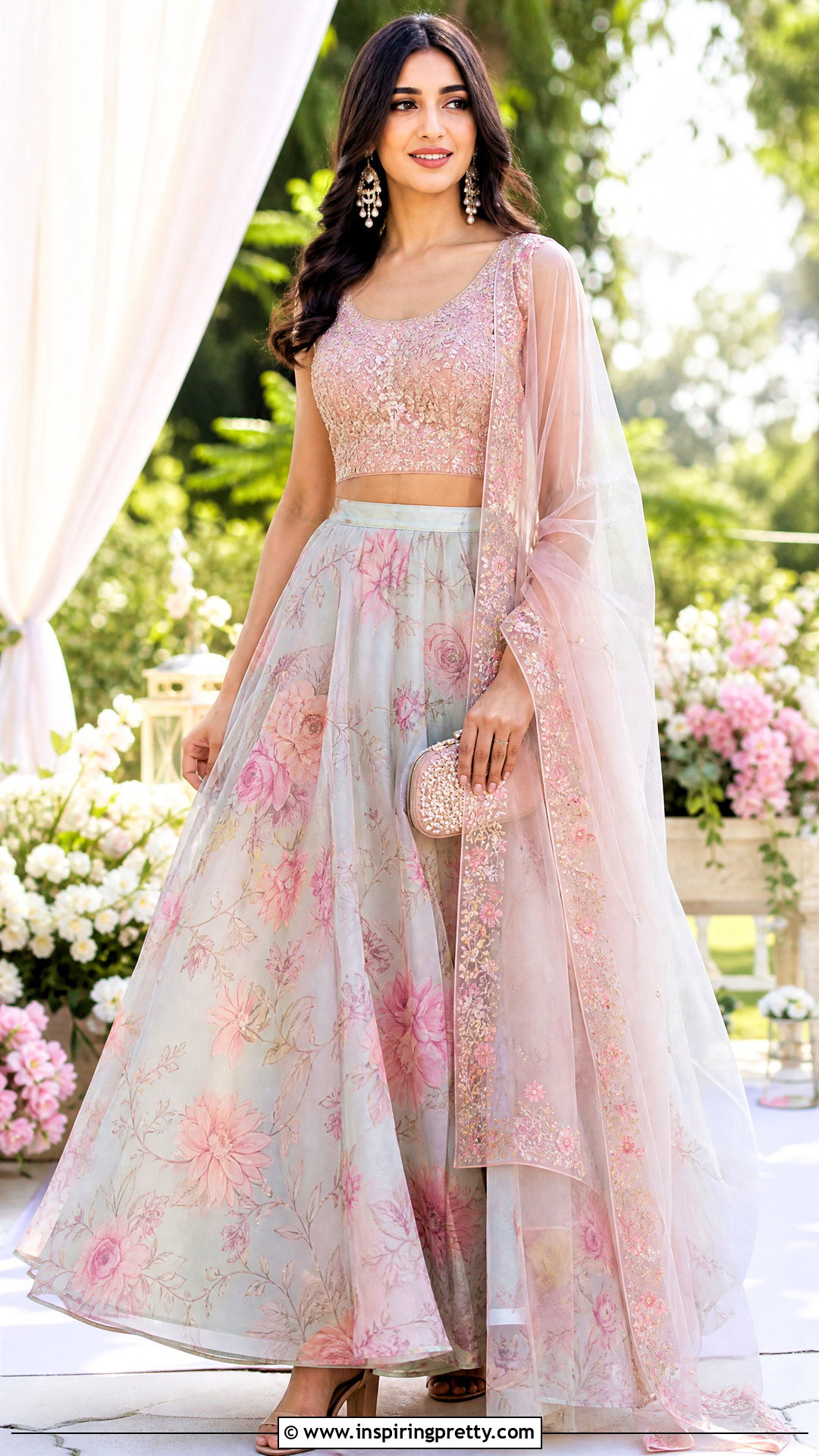 Floral Skirt With Embroidered Crop Top - 50 skirt top indian outfit traditional ideas