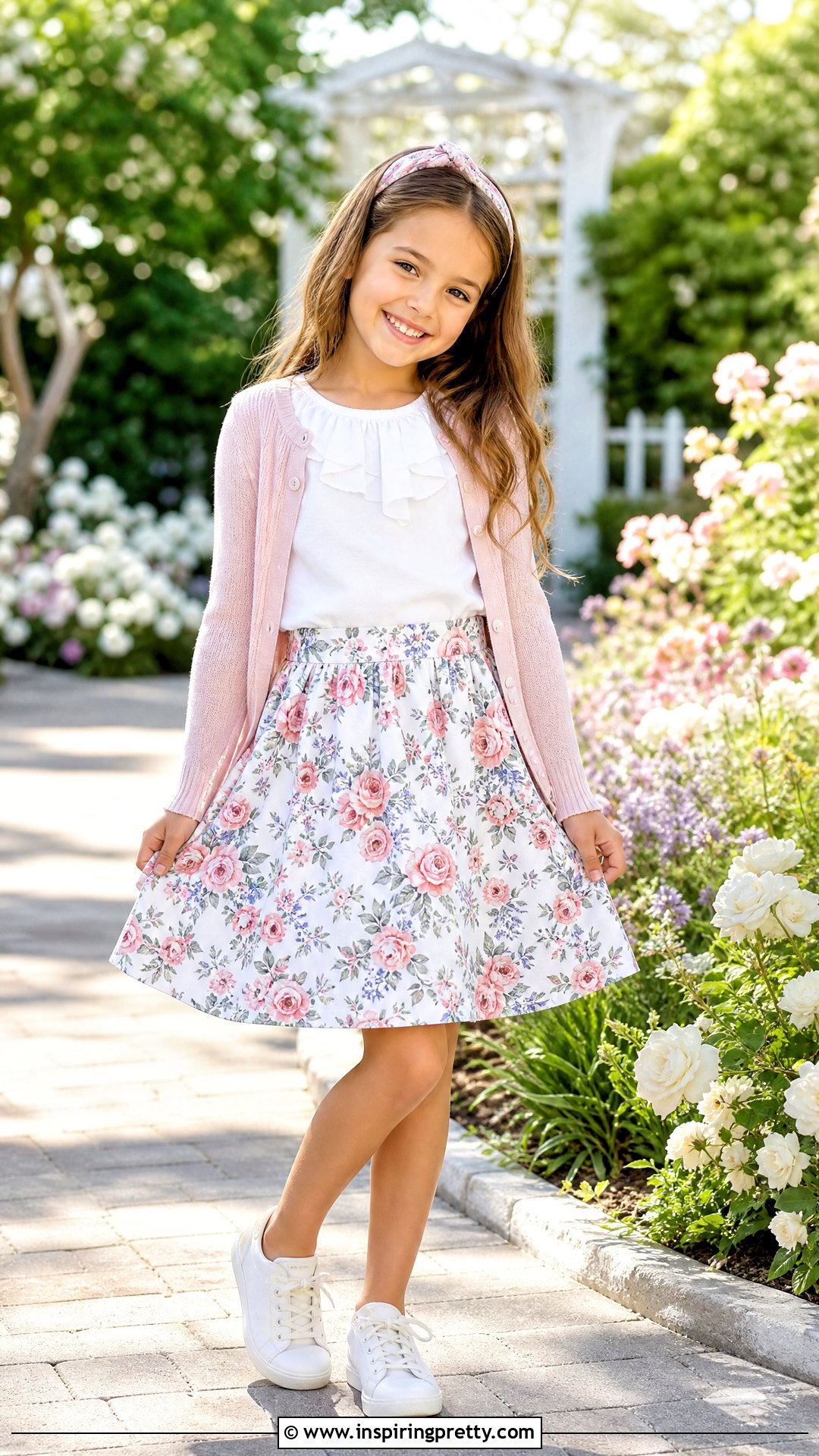 Floral Skirt With White Ruffle Top - 50 kids skirt top designs