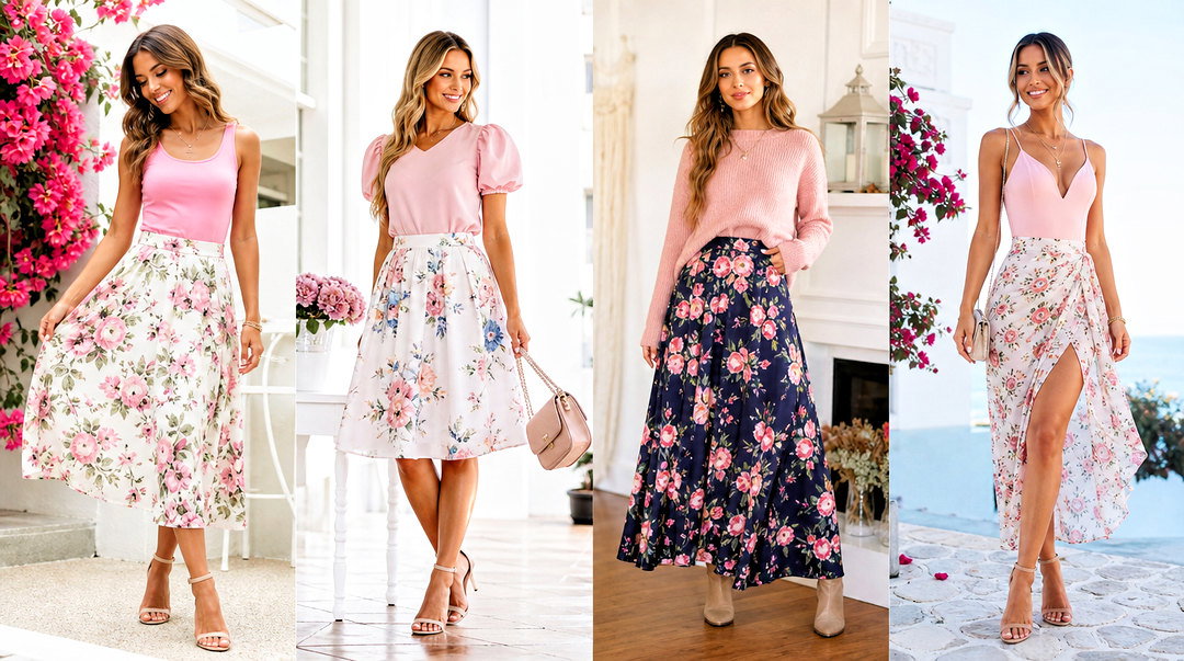 20 Floral Skirt and Pink Top Set Outfit Ideas for Date Nights