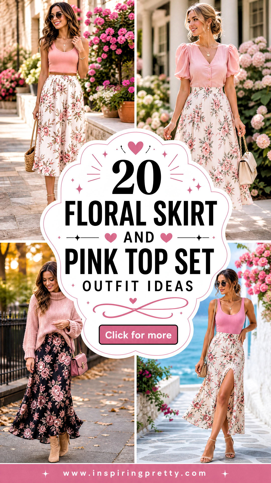 20 Floral Skirt and Pink Top Set Outfit Ideas for Date Nights - 20 Floral Skirt and Pink Top Set Outfit Ideas for Date Nights