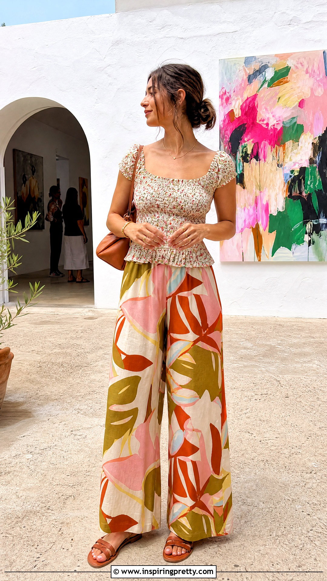 Floral Smocked Top With Printed Palazzo Pants - 20 Smocked Top Fashion Trend outfit ideas