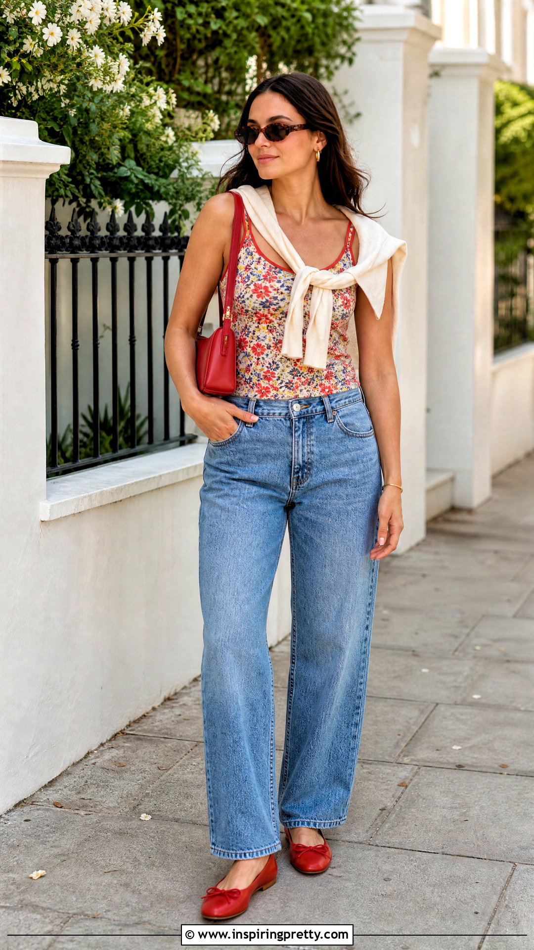 Floral Tank Top With Straight Leg Jeans - 20 Tank Tops Street Style Ideas