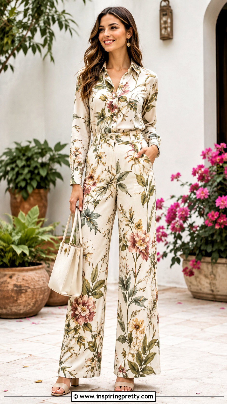 Floral Top And Pants Set - 50 Top Pants Sets