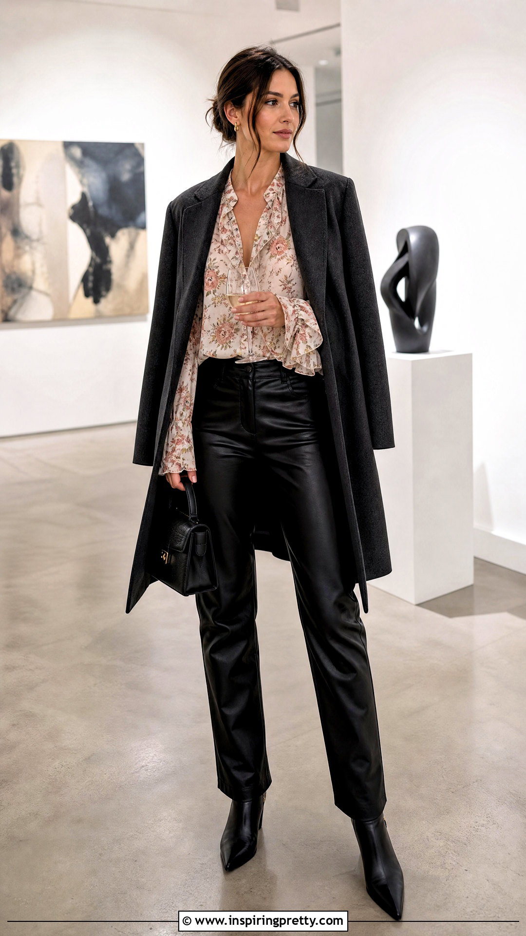 Floral Top With Faux Leather Pants - 20 Floral Top Outfit Fall Ideas