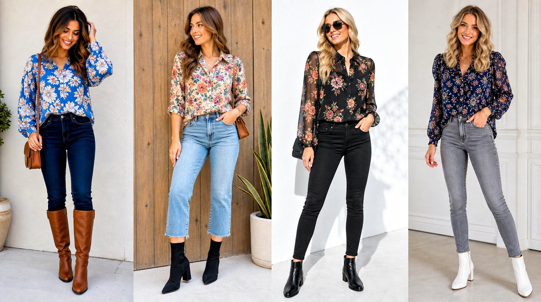 20 Floral Top With Jeans and Boots Looks for Chic Fall Days