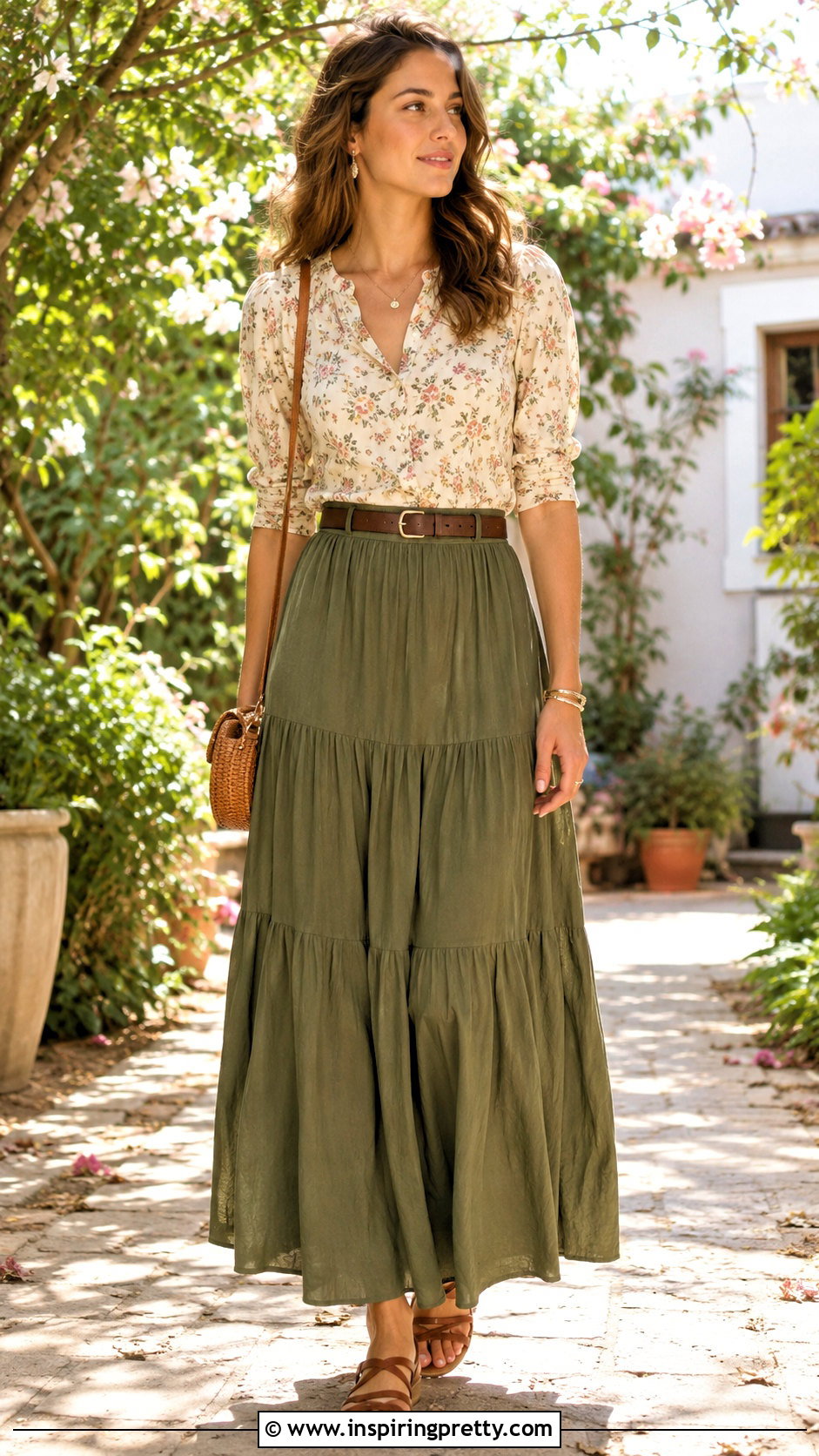Floral Top With Maxi Skirt - 50 floral tops outfit ideas