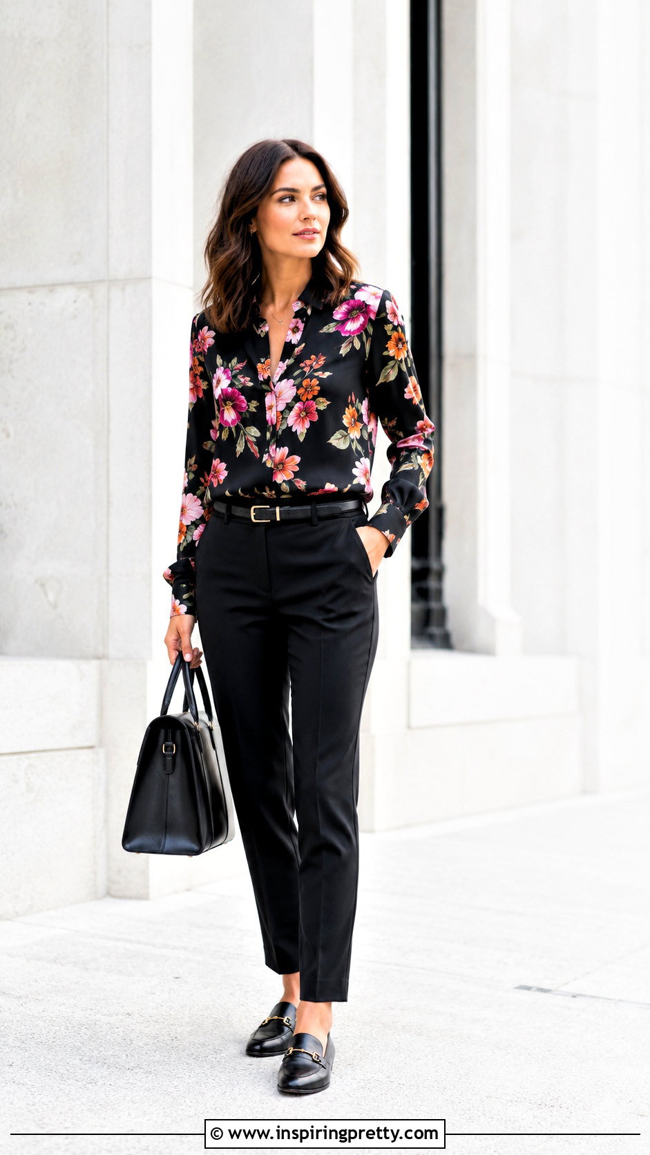 Floral Top With Monochrome Bottoms - 50 floral tops outfit ideas