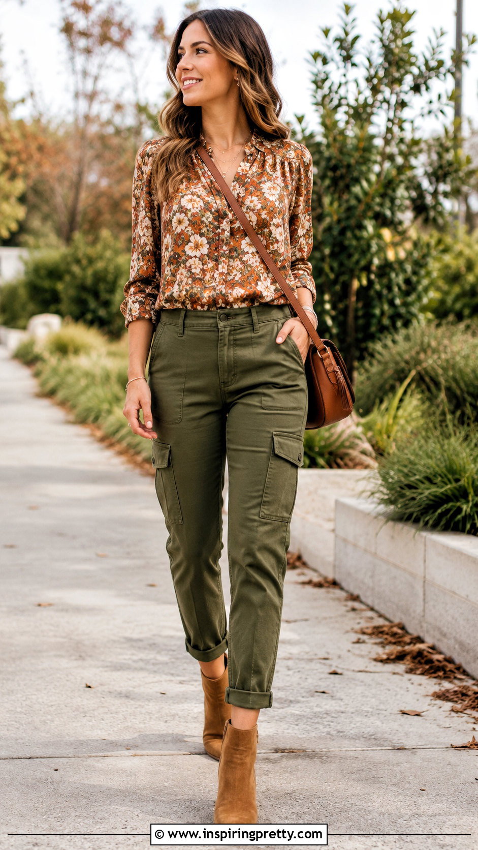 Floral Top With Olive Pants - 50 floral tops outfit ideas