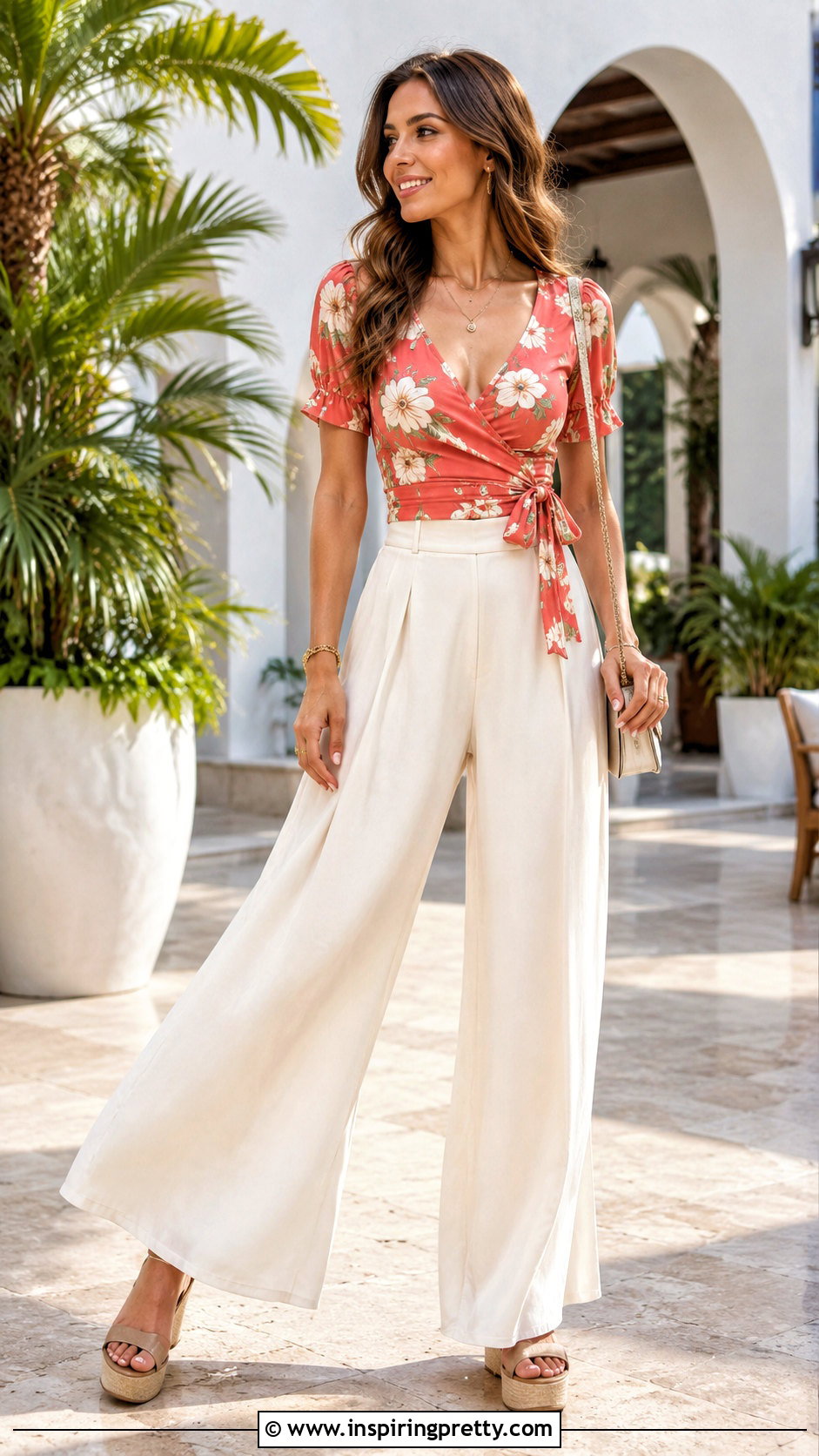 Floral Top With Palazzo Pants - 50 floral tops outfit ideas